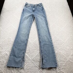 Zara Jeans Womens 4 Light Wash Blue Straight Leg Split Hem Raw Frayed Denim